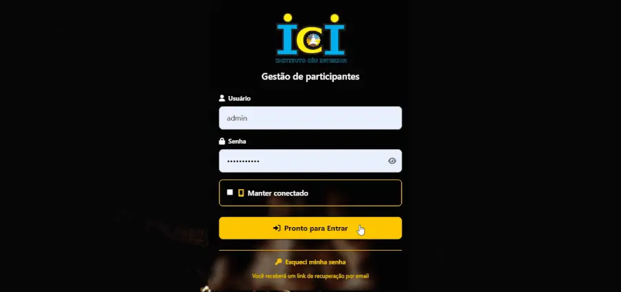 Sistema web de gerenciamento de participantes e rituais para a ICI — telas desktop e mobile